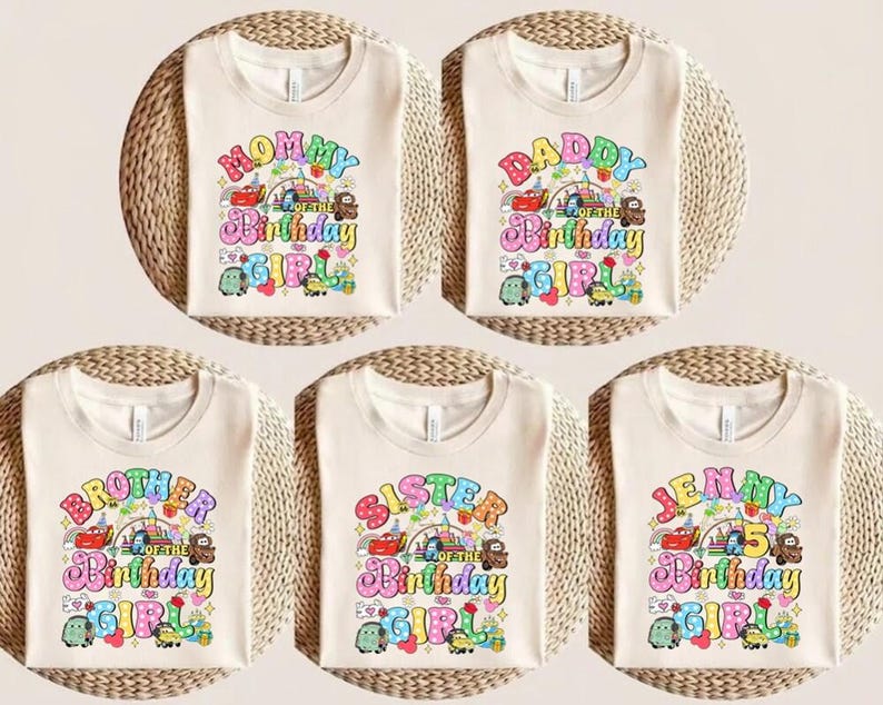 Personalized Name Pixar Cars Birthday T-Shirt, Custom Disney MC Queen Tow Mater Sally Birthday Present Gift, Disneyland Family Trip Shirt image 1