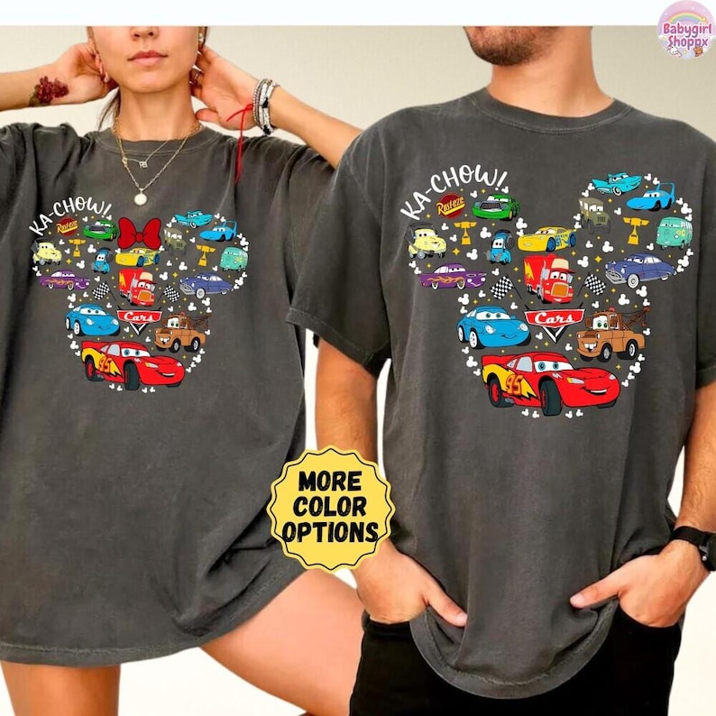 Comfort Colors Disneyland Mickey Cars Shirt, Pixar Cars shirt, Lightning McQueen and Tow Mater Tee, Disneyland Family Matching 2026 Trip Tee image 1