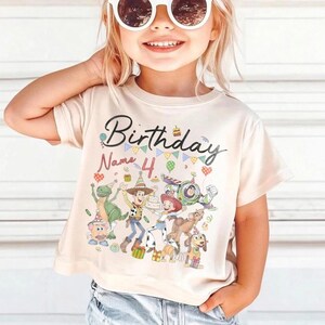 Personalized Toy Story Birthday Shirt with Name Age, Custom Buzz Woody Jessie Tee, Kids Toddler Disneyland Family Trip Gift image 3