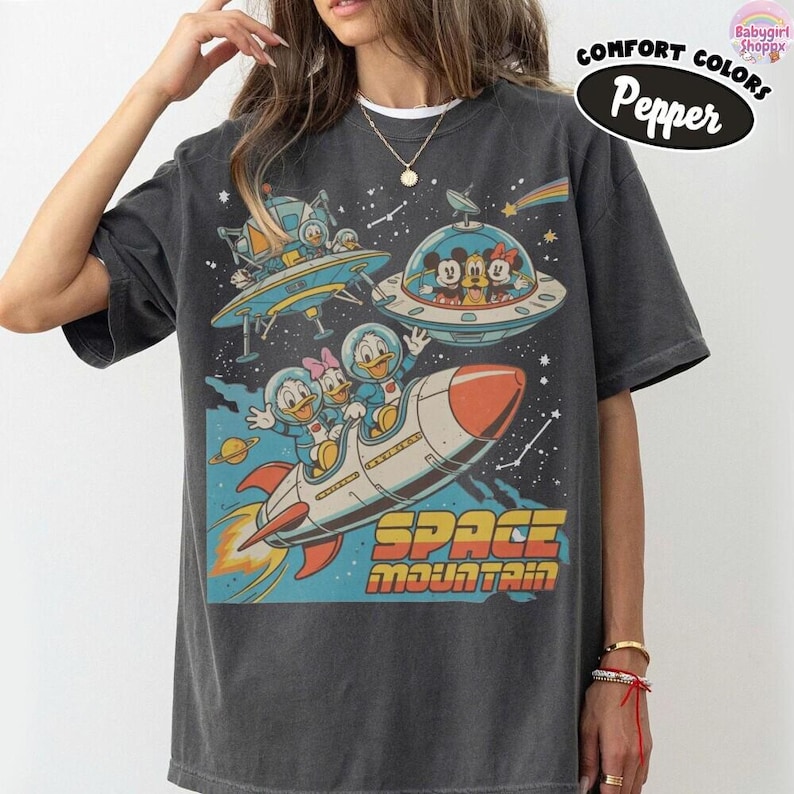 Vintage 90s Space Mountain Mickey And Friends Shirts, Tomorrowland Magic Kingdom Tee, WDW Disneyland Family Vacation Trip, DisneyWorld Gift image 1
