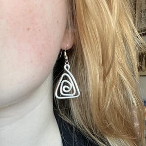 Silver Wire Wrapped Triangle Earrings | Lightweight Spiral Dangles | Handmade Dangle Earrings