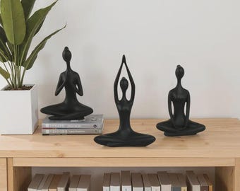 Figurki do jogi i medytacji – czarne, abstrakcyjne figurki drukowane w 3D | Zen Home Decor