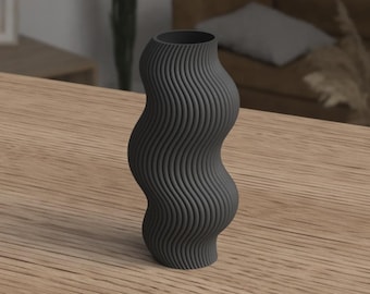 Jarrón 3D moderno con ondas: decoración minimalista negra para el hogar