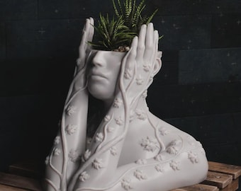 Artistic Face Planter | Elegant Woman Sculpture Flower Pot | Modern Home Decor Gift