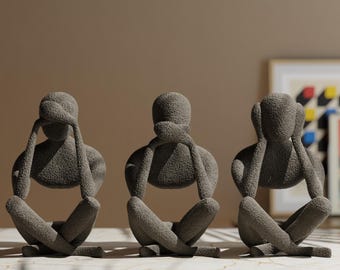 "Minimalistisches ""No Evil Trio"" Skulpturen Set - Modernes Wohn Dekor."