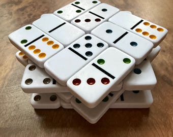 Handmade Colored Domino Coaster Set, Unique Game-Inspired Drinkware