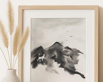 Quiet Strength – Original 9x12 Mountain Watercolor • Minimalist Black & White Landscape Art