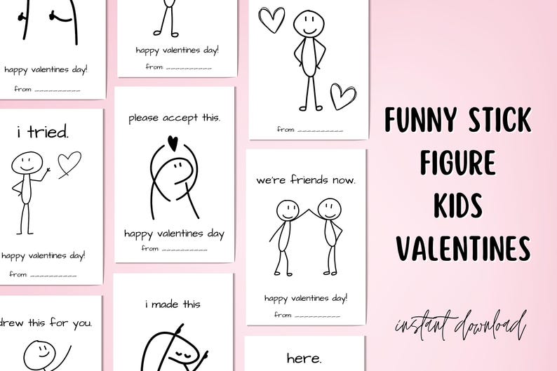 Funny Valentine Cards for Kids Printable | Classroom Valentines Instant ...