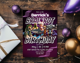 Brainrot Themed Kids Birthday Party Invitation | Editable Canva Template | Digital Download