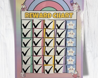 Quadro de Recompensas Infantil – Unicórnio e Arco-Íris, Rastreador de Comportamento Reutilizável, Quadro de Recompensas Infantil em Tons Pastel