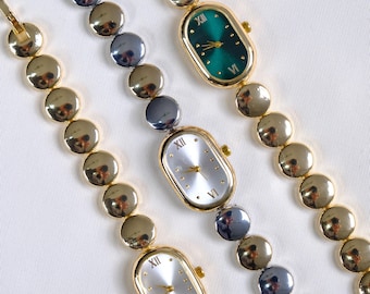Reloj de pulsera de acero inoxidable dorado, elegante reloj para mujer