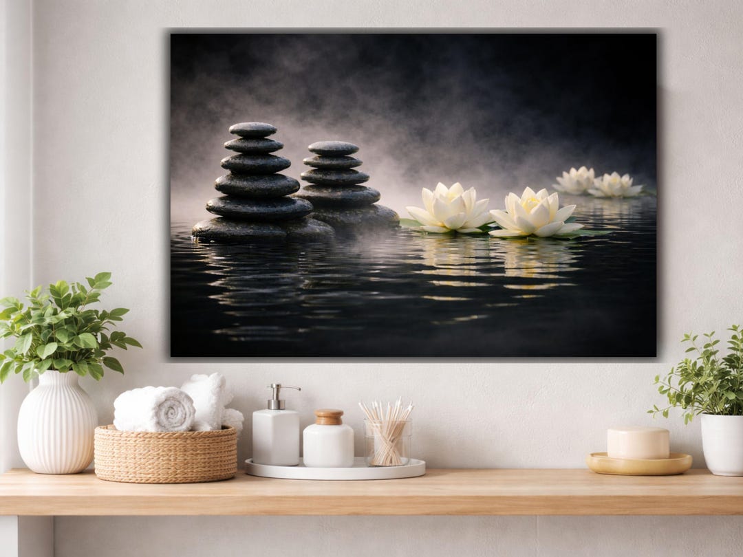 Bathroom Wall Art Zen Stones Lotus Spa Decor for Relaxing Spaces and ...
