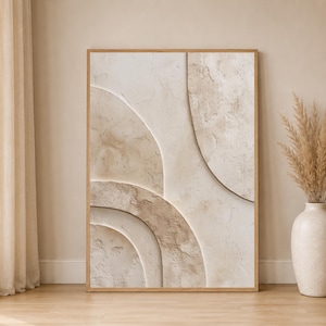 Neutral Geometric Plaster Abstract Minimalist Beige Bathroom Decor Wabi Sabi Interior Design Poster