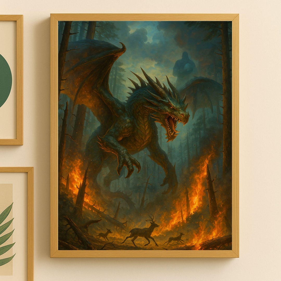 Dragon Poster Wall Art Printable Digital Download Forest Fire Dragon ...