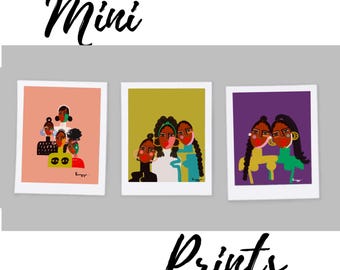 Set de 3 láminas artísticas "Sisterhood" / Arte mural femenino afrocéntrico / Ilustración de archivo de 15 x 20 cm / Regalo para la mejor amiga / Láminas artísticas de estudio
