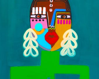 DIVINA: Lámina artística • Decoración de pared negra • Papel de acuarela Giclée de bellas artes