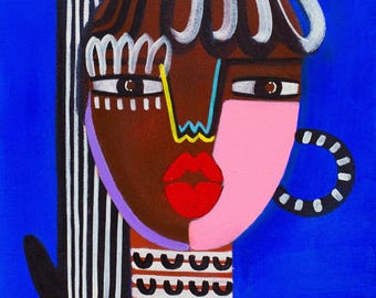 Zayna: Lámina artística • Arte afrocaribeño • Decoración de pared negra • Papel de acuarela Giclée de bellas artes