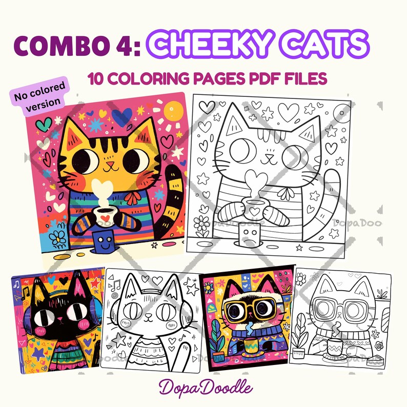 Coloring Pages Printable Combo 4 | 10 Cute Cat Coloring Sheets PDF ...