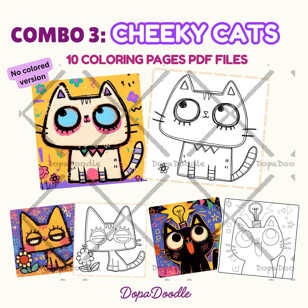 Coloring Pages Printable Combo 3 | 10 Cute Cat Coloring Sheets PDF ...