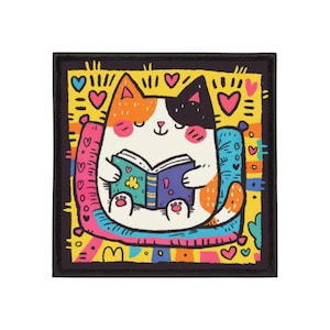 Iron-On Patch 3x3 | Reading Calico Cat with Book Design | Patch for Jacket, Backpack, Tote Bag, Hat | Book Lover Gift | DopaMeow