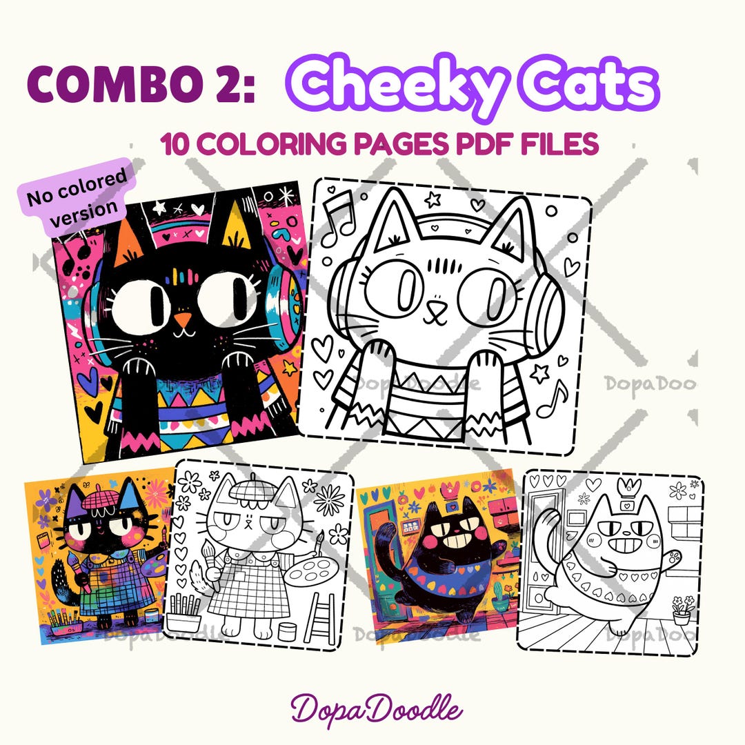 Coloring Pages Printable Combo 2 | 10 Cute Cat Coloring Sheets PDF ...