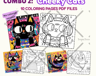 Coloring Pages Printable Combo 2 | 10 Cute Cat Coloring Sheets PDF | Kawaii Cartoon Cat Line Art | Stress Relief Coloring | Instant Download