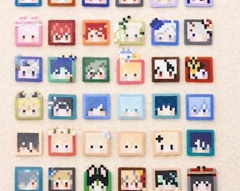 Genshin Impact Square Character Keychain & Magnet | Full Character Pixel Art Charm | Handmade Perler Bead Sprites Accessories Bag Room Decor