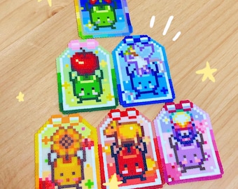 Stardew Valley Junimo Omamori Keychain & Magnet | Handmade Perler Bead Room Decor | Pixel Art Lucky Charm Gift | Indie Game Accessories
