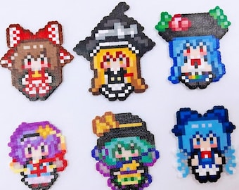 Touhou Project Pixel Art Keychain & Magnet | Handmade Perler Bead Accessories Room Decor | Japanese Game Gift
