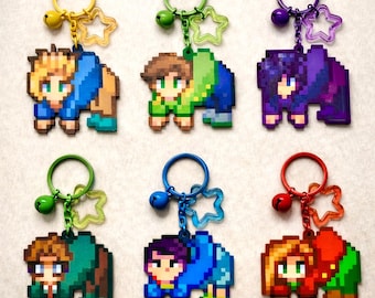 Stardew Valley Dangling Keychain | Handmade Pixel Art Gift | 12 Villagers Characters NPC | Indie Game Decor
