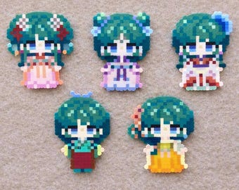 Green-Haired Apothecary Keychain & Magnet | Handmade Perler Bead Sprites Gift | Japanese Anime Accessories Room Decor | Fantasy Herbal Girl