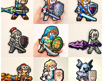 Zelda Link Pixel Art Bead Keychains & Magnets | Handmade Perler Bead Sprites Accessories Room Decor | All Your Favorite BotW TotK Outfits