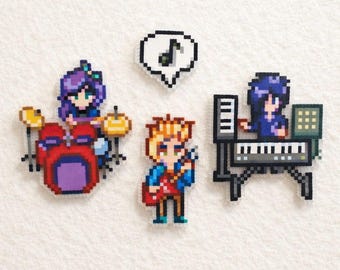 Stardew Valley Band Trio Pixel Keychain Magnet Decor | Abigail Sam Sebastian Perler Bead Charm | Gamer Gift Handmade