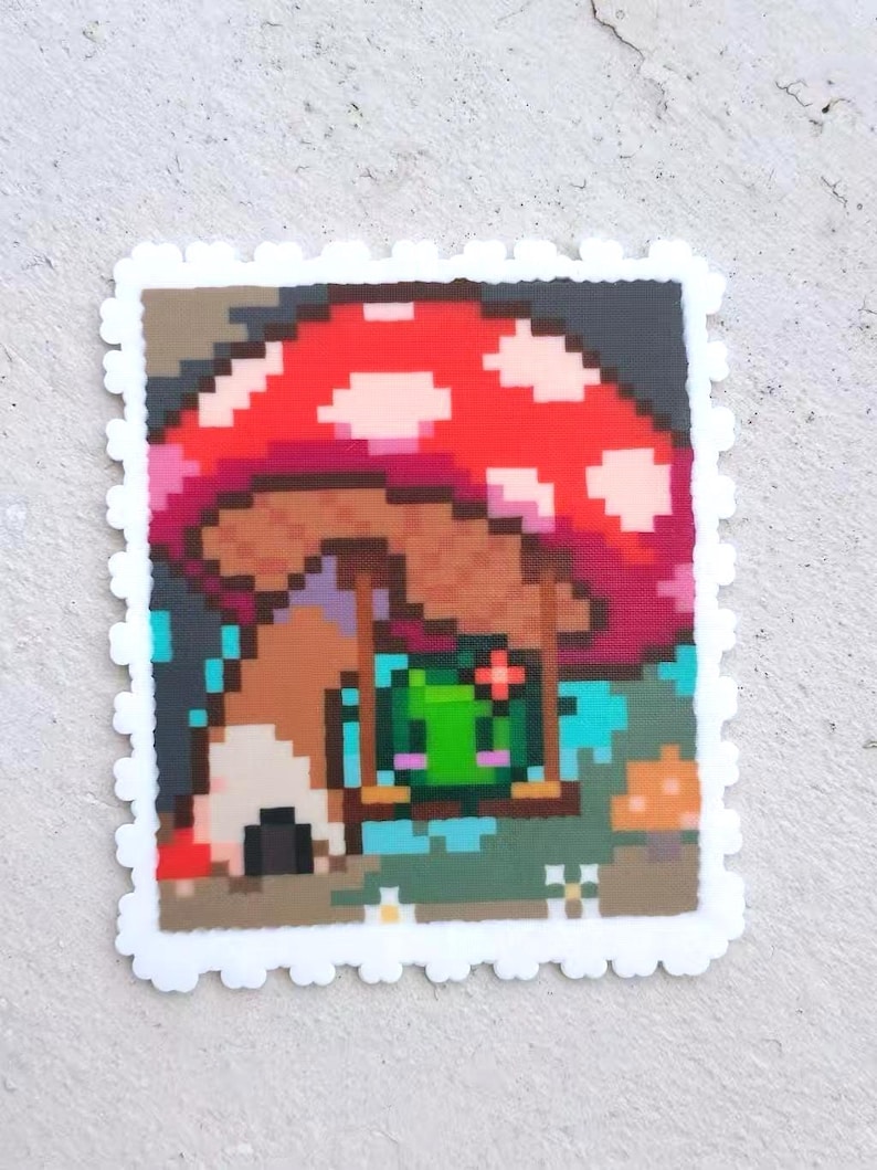 Imán y llavero con sello de Stardew Valley / Cuentas Perler de pixel art hechas a mano / Regalo acogedor para gamers / Decoración para nevera con el gato Junimo / Merchandising de juegos independientes imagen 8
