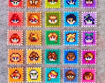 Stardew Valley Pixel Art Stamp Keychain & Magnet | Handmade Perler Bead Charm Decor | NPC Villagers Portraits | Indie Famer Game Gift