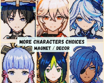 Genshin Impact Portrait Magnet & Decoration | Large 21 x 21 cm Pixel Art Characters | Handmade Perler Bead Wall Desk Shelf Decor Gamer Gift