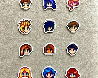 Stardew Valley Character Head Keychain & Charm | Handmade Perler Bead Accessories Room Decor | Pixel Art Villager NPC Gift