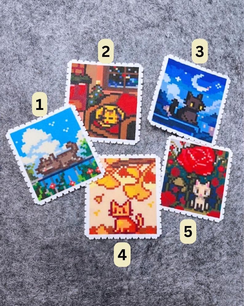 Imán y llavero con sello de Stardew Valley / Cuentas Perler de pixel art hechas a mano / Regalo acogedor para gamers / Decoración para nevera con el gato Junimo / Merchandising de juegos independientes Stamp no Text