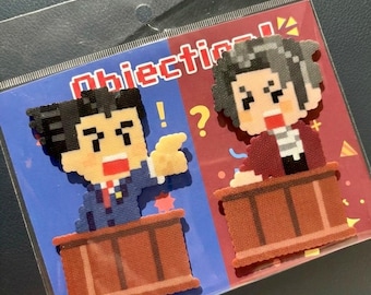 Lawyer Game Pixel Art Keychain & Magnet | Handmade Perler Bead Accessories Room Decor | Japanese Objection! Gift