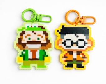 Disco Elysium Pixel Art Keychain | Harry Du Bois & Kim Kitsuragi Perler Bead Figures | Detective Duo Fridge Magnets | Gamer Gift