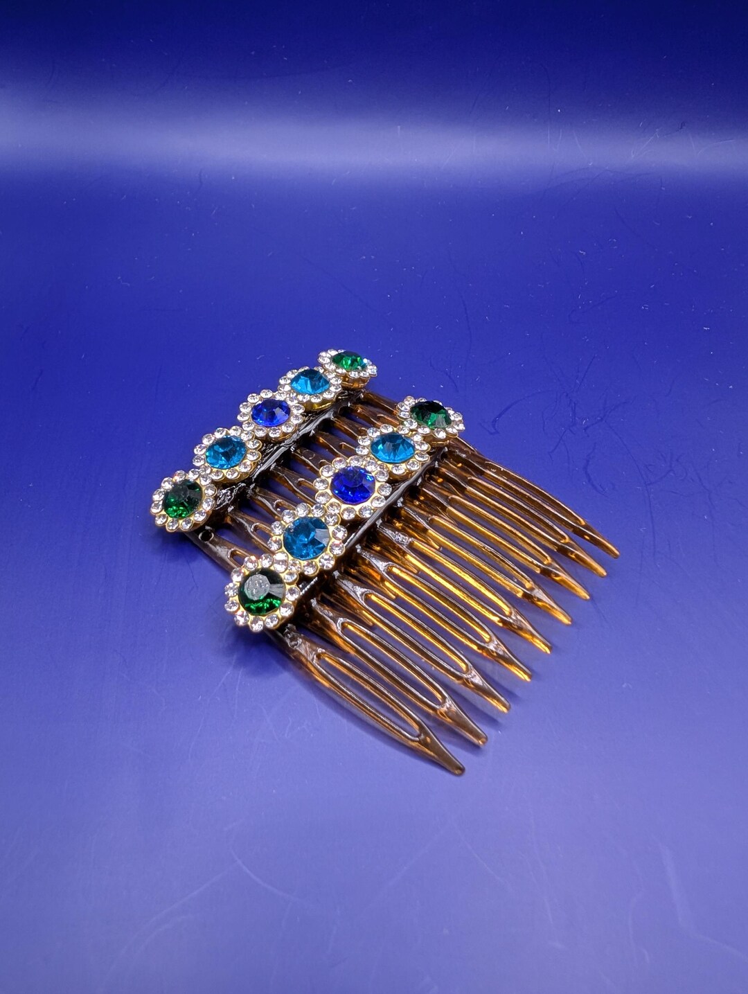 Small Handmade Hair Combs With Dark Blue and Green Ombre Rhinestones ...