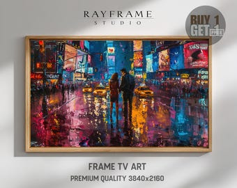 Frame TV Art, Romantic Couple in Rainy Times Square at Night (Digital Download) TV4082