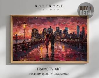 Frame TV Art, Romantic Couple Walking on Brooklyn Bridge at Sunset (Digital Download) TV4083