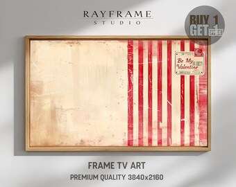 Frame TV Art, Vintage Valentine Postcard Red Stripes Love Note (Digital Download) TV4103