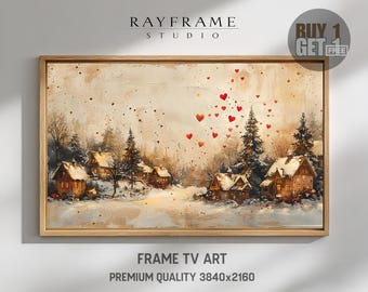 Frame TV Art, Watercolor Red Hearts on Soft Beige Canvas (Digital Download) TV4097