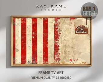 Frame TV Art, Vintage Valentine Postcard Red Stripes Distressed Love Stamp (Digital Download) TV4104