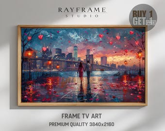 Frame TV Art, Romantic City Walk Under Hanging Heart Lights (Digital Download) TV4085
