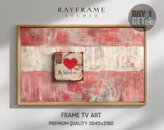 Frame TV Art, Vintage Valentine Heart Postcard on Blush Textured Wall (Digital Download) TV4105
