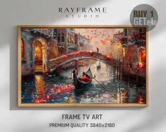 Frame TV Art, Romantic Gondola Ride Under Petal-Filled Venetian Bridge (Digital Download) TV4092