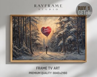 Frame TV Art, Snowy Forest Heart Balloon Valentine Scene (Digital Download) TV4102